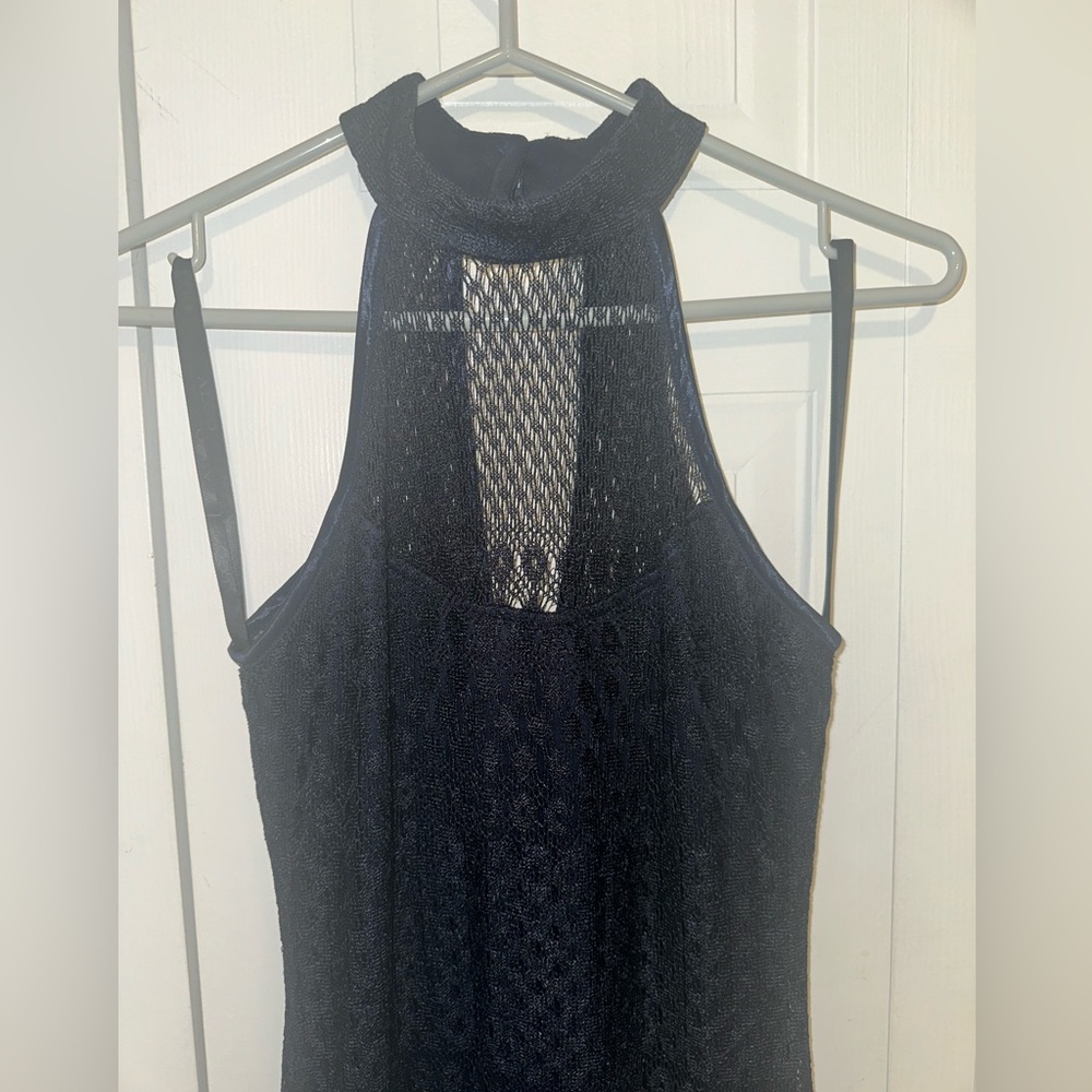 Elegant Dark Blue Lace Maxi Dress